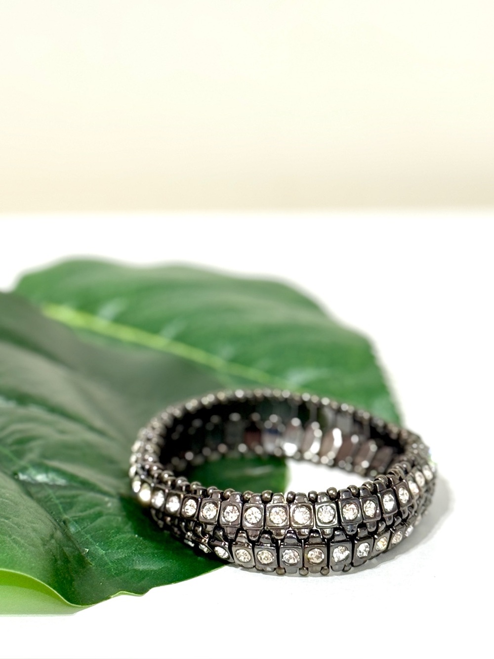 Chico’s Gunmetal Crystal Double-Row Stretch Bracelet NWT
